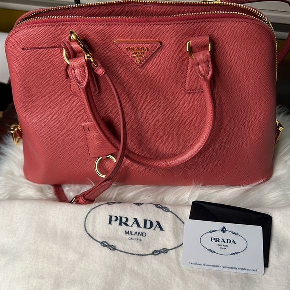 PRADA 2Way Hand Bag  Saffiano Lux Leather Tamaris/ Pink Color Authenticity Card - Picture 17 of 17